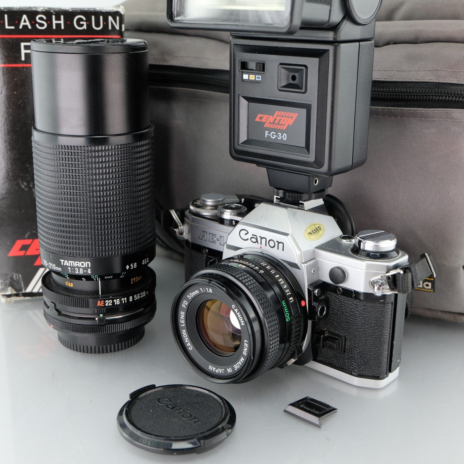 Canon AE-1 35mm Film Camera + 50mm f1.8 Lens & 70-210mm Zoom New Light Seals