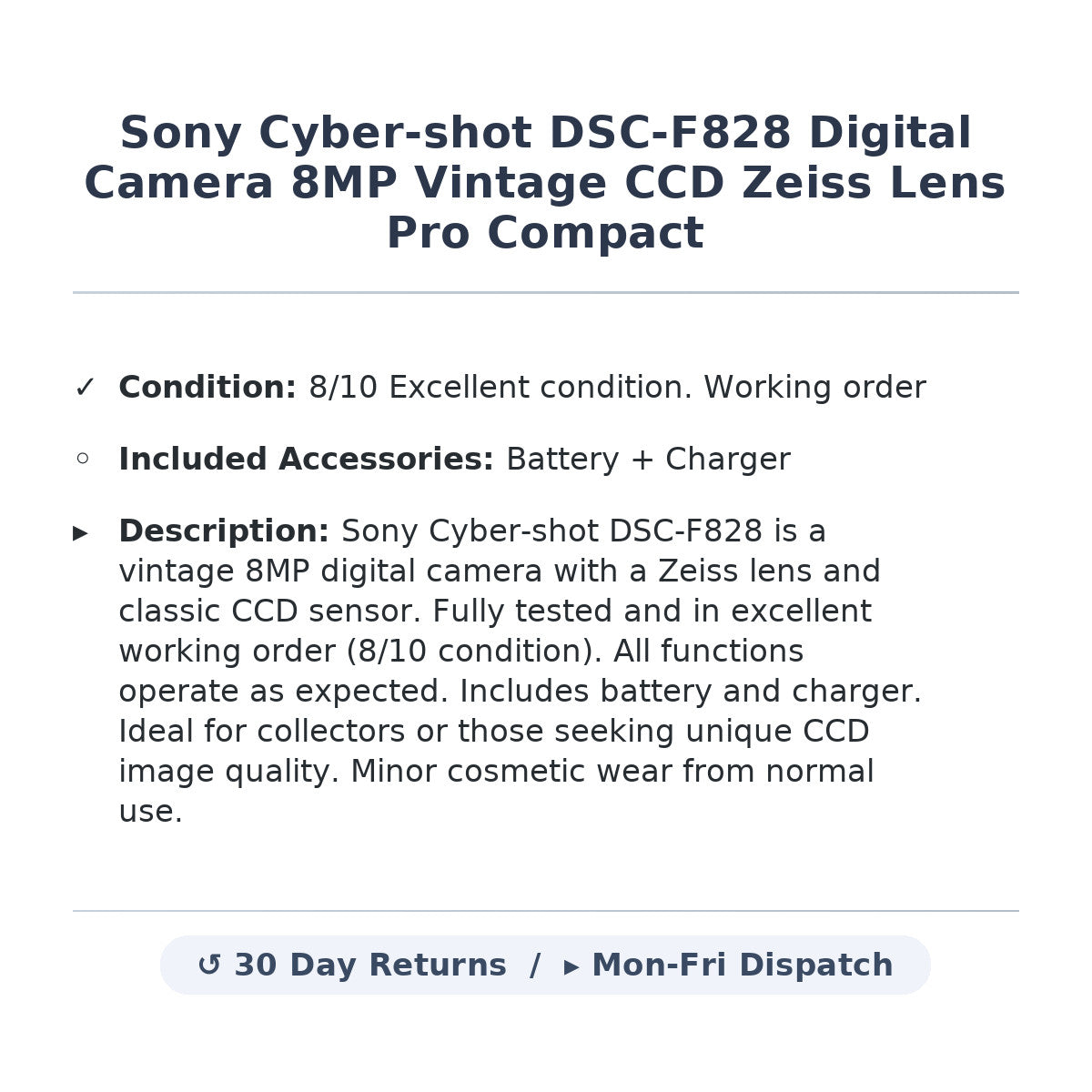 Sony Cyber-shot DSC-F828 Digital Camera 8MP Vintage CCD Zeiss Lens Pro Compact